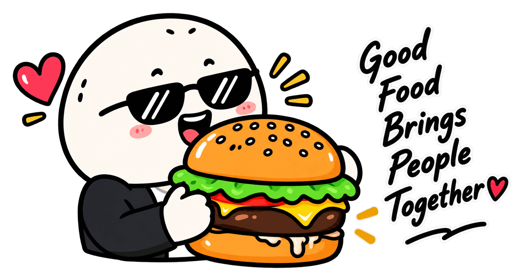 The IDLI mascot enjoying a burger — good food brings people together